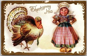 1909 Thanksgiving Joys Turkey & Cute Baby Long Dress Costume Posted Postcard