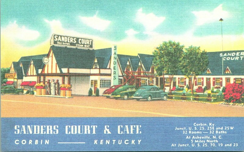 Vtg Linen Postcard - Corbin Kentucky - Sanders Court & Cafe - Unused Q21