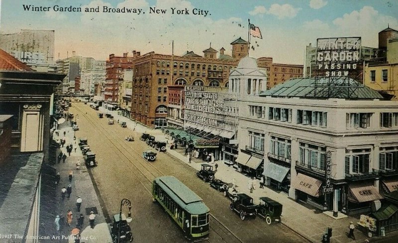 1917 Winter Garden Playhouse and Broadway, New York NY City Postcard Trolley