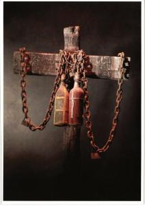 Voodoo Cross with Chain and Bottles from Haiti Vodou Postcard