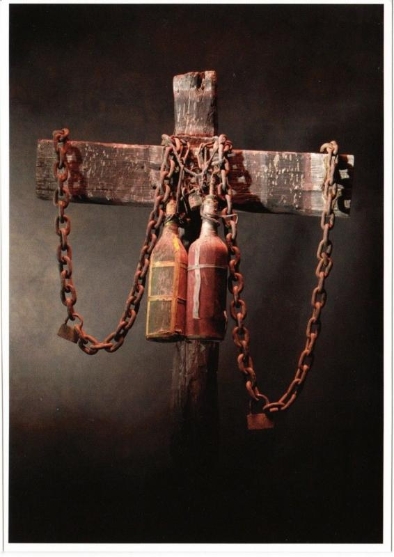 Voodoo Cross with Chain and Bottles from Haiti Vodou Postcard