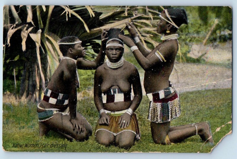 South Africa Postcard Native Woman Hair Dressing Traditional Wear c1910