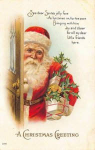 A Christmas Greeting Red Suited Santa Claus Poem Postcard