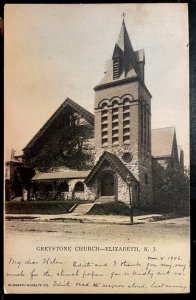 Vintage Postcard 1901-1907 Greystone Church, Elizabeth, New Jersey (NJ)