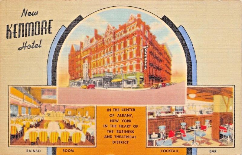 ALBANY NEW YORK~NEW KENMORE HOTEL-RAINBO ROOM-COCKTAIL BAR POSTCARD 1942