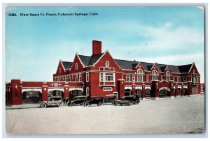 c1910 New Santa Fe Depot Classic Cars Colorado Springs Colorado Vintage Postcard 