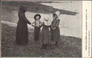 Lancaster County Pennsylvania PA Amish Children c1910 Vintage Postcard