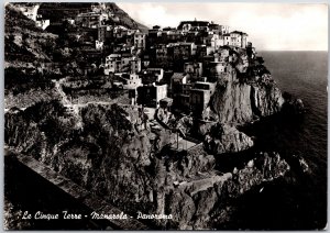 1950's Le Cinque Terre Manarola Italy Panorama Real Photo RPPC Posted Postcard