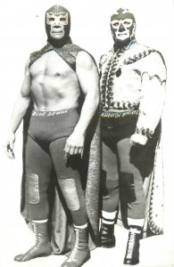 RPPC Mexican Masked Wrestlers Luchadores Enmascarado Blue Demon Hurracan Ramirez