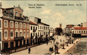 PC CPA AZORES / PORTUGAL, PONTA DELGADA, REPUBLIC SQUARE, POSTCARD (b13512)