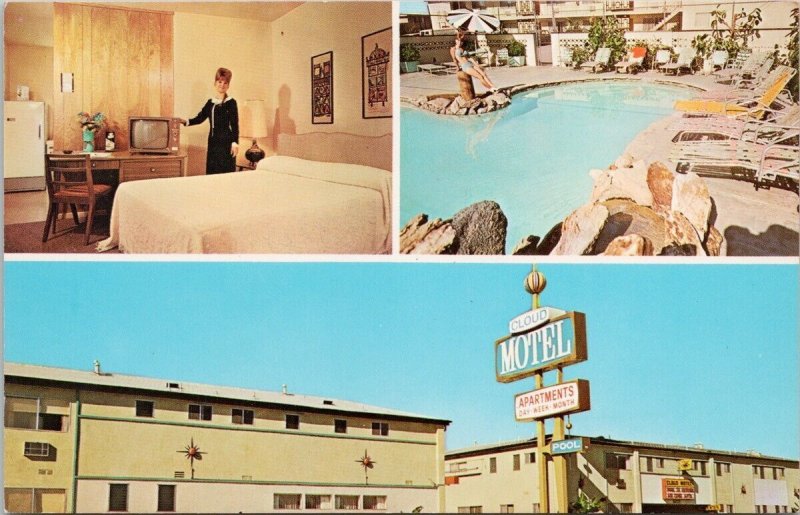 Lakewood CA The Cloud Motel Multiview Pool Interior TV California Postcard H41