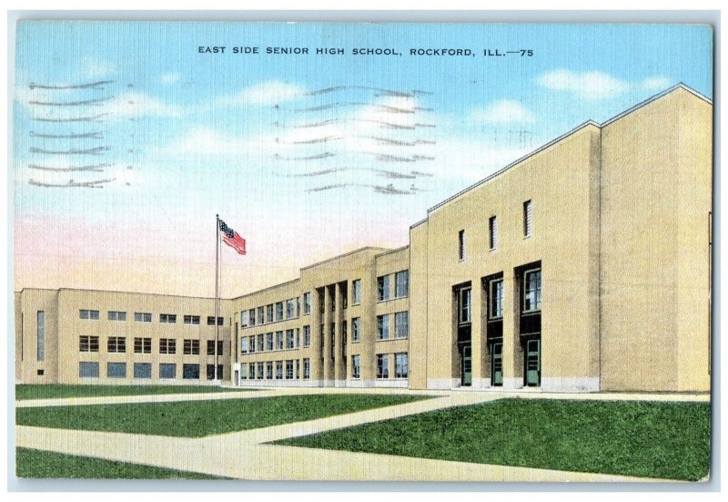 1941 East Side Senior High School Exterior Building Rockford Illinois Postcard