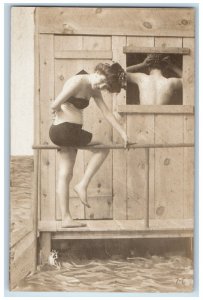 Beach Bathing Beauties Pretty Woman Swimsuit Half Nude RPPC Photo Postcard 