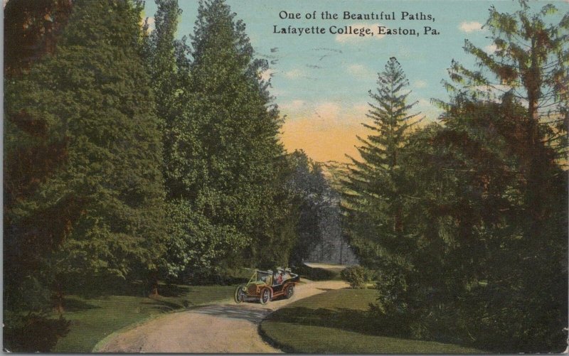 Postcard One of the Beautiful Paths Lafayette College Easton PA 1912