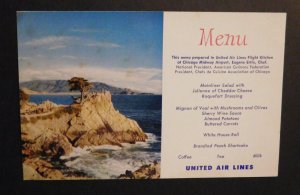 Mint Postcard United Airlines Chicago Midway Airport Menu Lone Cypress Point USA