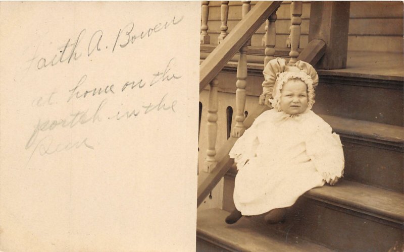 J5/ Interesting RPPC Postcard c1910 Kewanee Illinois? Baby on Steps 130