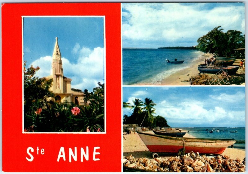 c1970s Sainte-Anne, Guadeloupe Beach Village Church Boats Palms Chrome 4x6 M23