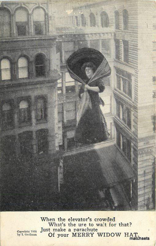 C-1910 Merry Widow Elevator Crowded Parachute postcard Grollman 10268