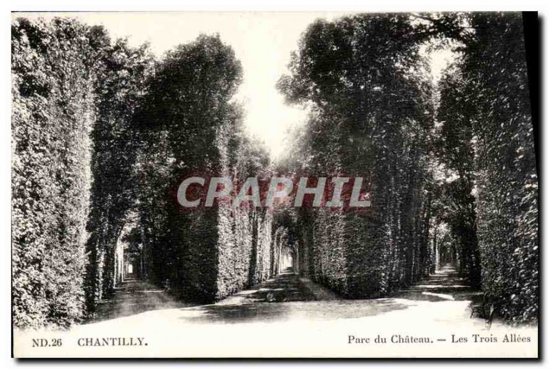 Old Postcard Chantilly Chateau Park Three Allees