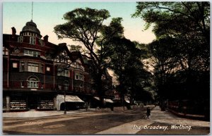 The Broadway Worthing England Main Street & Trees Landmarks Postcard