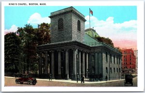 VINTAGE POSTCARD BUGGY SCENE AT THE KING'S CHAPEL IN BOSTON MASSACHUSETTS c.1920