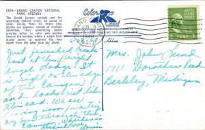 Grand Canyon National Park Arizona AZ Postcard PM Clean Cancel WOB Note 1c Stamp 