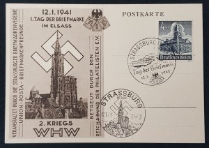 GERMAN EMPIRE 3rd THIRD REICH PROPAGANDA - POSTAL CARD 1st STAMP DAY ALSACE 1941