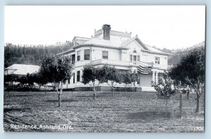 c1950's Residence Home Building US Flag Trees Entrance Ashland Oregon Postcard