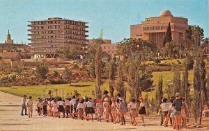 JERUSALEM ISRAEL~THE SUPERMARKET-A VIEW FROM CITY GARDEN POSTCARD ALSO IN HEBREW