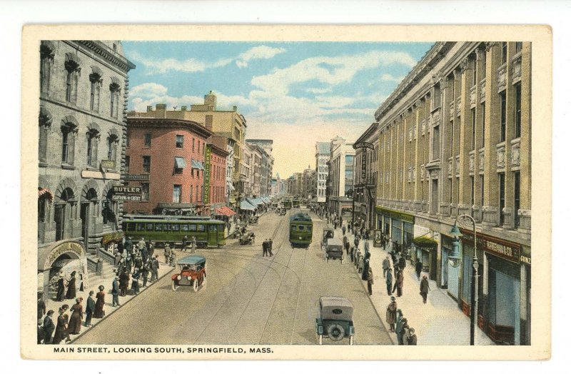 MA - Springfield. Main Street, looking South. Trolleys, Autos