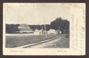 WATERLOO IOWA CHAUTAUQUA GROUNDS RAILROAD DEPOT VINTAGE POSTCARD 1906