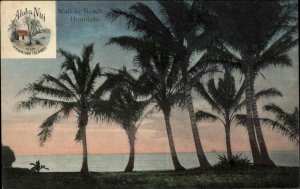 Honolulu Hawaii HI Waikiki Beach Sunset c1910 Vintage Postcard