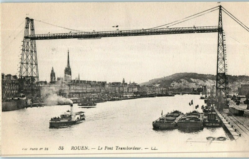 Le Pont Transbordeur The Transporter Bridge Rouen France w/ Ships Postcard