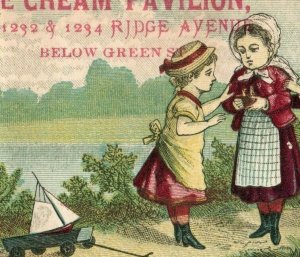 1870s J. Gravenstine Ice-Cream Pavilion Children Toy Sailboat Lake P220