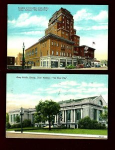 N6 Gary, Ind. 2 Pcs. Public Library, Auto's  Knights of Columbus Club Hotel