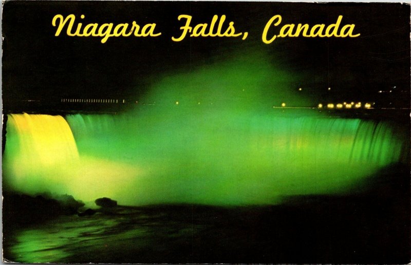 VINTAGE POSTCARD NIGHTIME VIEW OF NIAGARA FALLS CANADA MAILED 1968