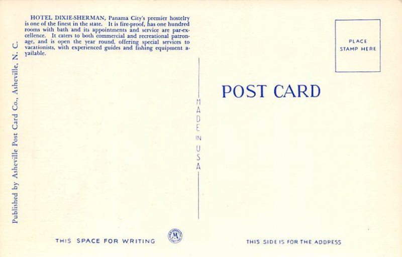 Hotel Dixie Sherman Panama City FL Postcard