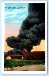 TULSA, Oklahoma OK ~ OIL TANK near Tulsa STRUCK BY LIGHTNING Fire Postcard