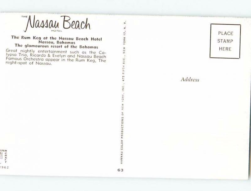 Unused Pre-1980 HOTEL RESTAURANT Nassau Bahamas F6156