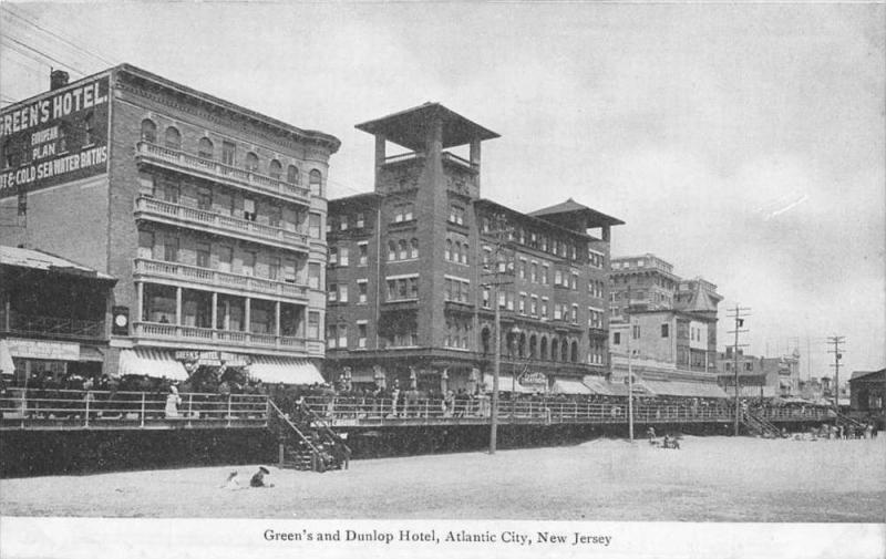 4998 NJ Atlantic City 1907  Green's Hotel and Dunlop Hotel  Beach View