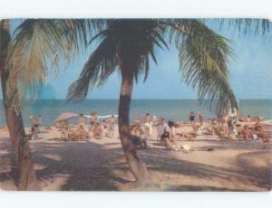 1950's UNDER PALM TREES AT BEACH Miami Beach Florida FL d8062