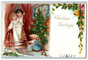 1905 Christmas Greetings Children Christmas Tree Decorated Toys Antique Postcard