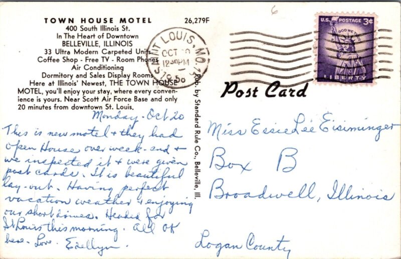 Postcard Town House Motel 400 South Illinois St Highway 159 Belleville, Illinois