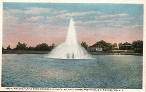 Vintage Postcard Fountain Highland Park Reservoir House & Pavilion Rochester NY