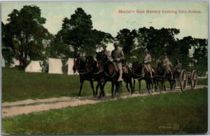 US ARMY MACHINE GUN BATTERY COMING INTO ACTION ANTIQUE POSTCARD