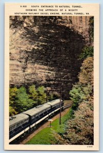 c1940 South Entrance To Natural Tunnel Locomotive Gate City Virginia VA Postcard