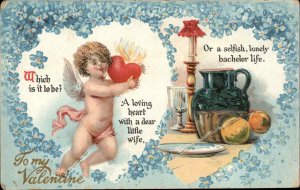 Valentine Cupid with Flaming Heart Fantasy c1910 Vintage Postcard