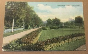 VINT USED 1913 PENNY POSTCARD FLOWER BEDS, LINCOLN PARK, CHICAGO, ILL.