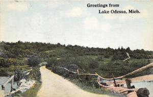 Lake Odessa Michigan~Rustic Bridge Across Stream~1913 Postcard