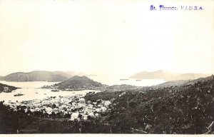 RPPC SAINT THOMAS VIRGIN ISLANDS AERIAL VIEW REAL PHOTO POSTCARD (c. 1920)